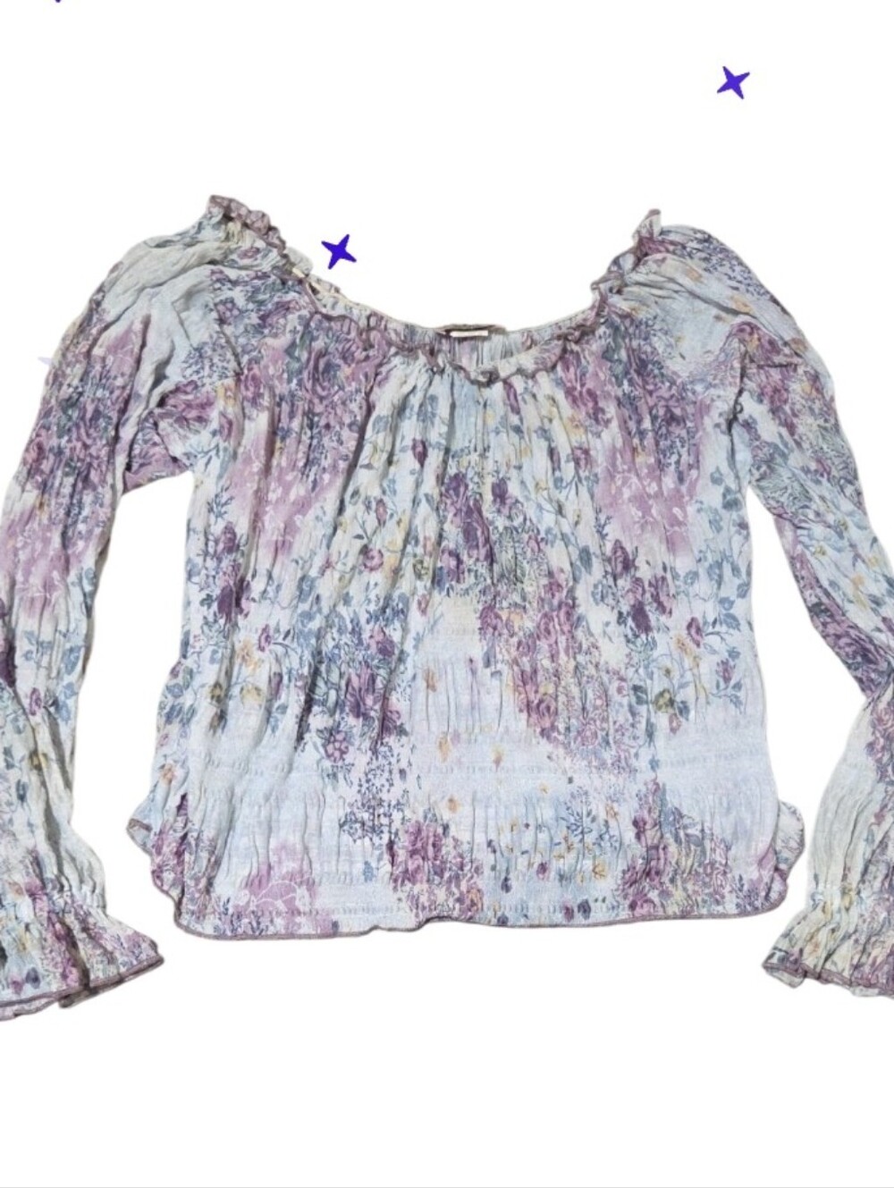 Jrs Lg Made In U.s.a MKM Designs Pastel Floral Off-Shoulder Blouse